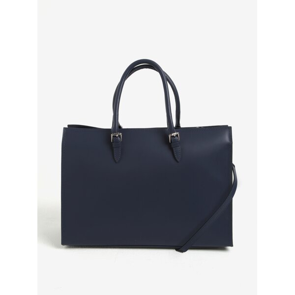 Geanta crossbody bleumarin din piele naturala cu detalii argintii - KARA