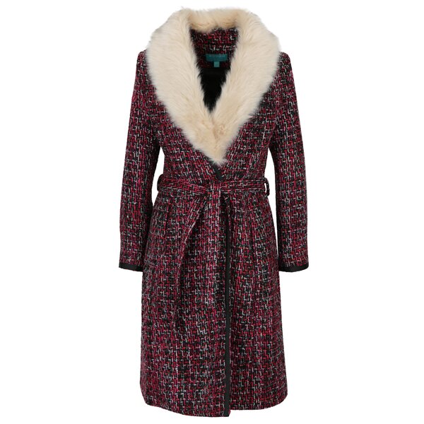 Palton multicolor cu blana si cordon Fever London Enid