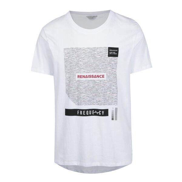 Tricou alb cu print si spate alungit Jack & Jones Hake