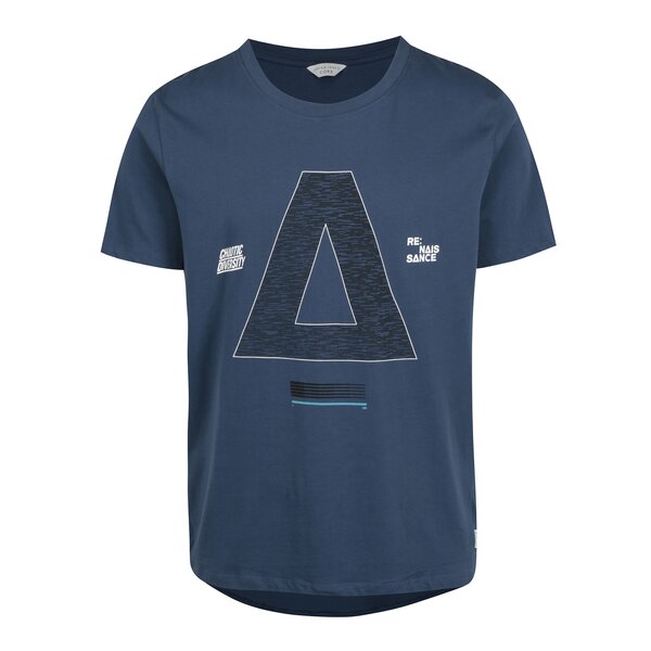 Tricou albastru cu print si spate alungit Jack & Jones Hake