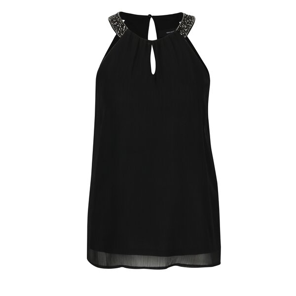 Top negru cu decupaje la guler si aplicatii decorative - VERO MODA Beadi
