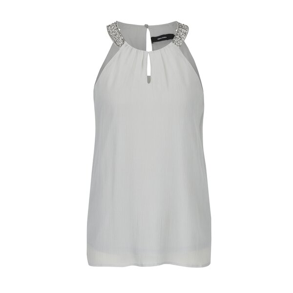 Top gri deschis cu decupaje la guler si aplicatii decorative - VERO MODA Beadi