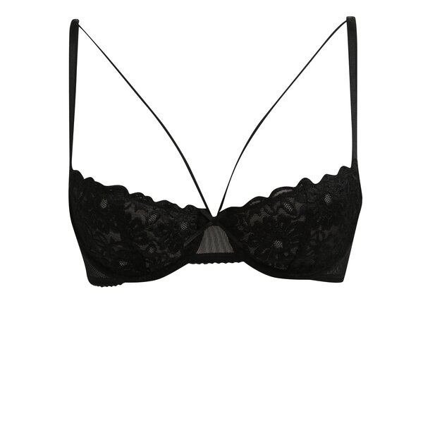 Sutien push up negru transparent din dantela cu bretele subtiri Eden Lingerie