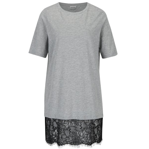 Rochie - tricou gri melanj cu terminatie din dantela neagra - Noisy May