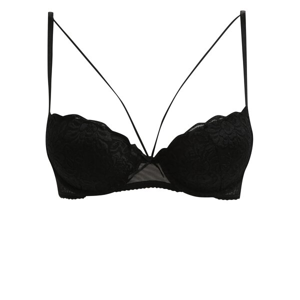 Sutien push up negru din dantela cu bretele subtiri Eden Lingerie