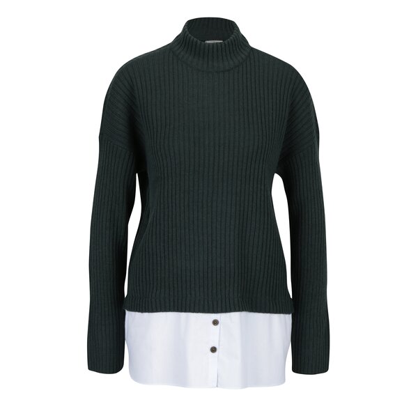 Pulover verde inchis & alb cu aspect 2 in 1 si umeri cazuti -Noisy May Nami