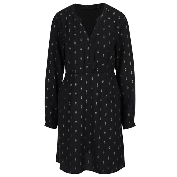 Rochie neagra cu maneci lungi si print - VERO MODA Folia