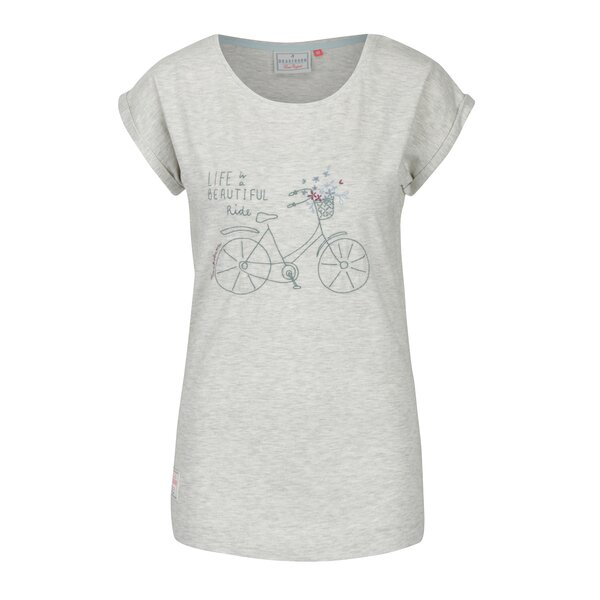 Tricou gri cu print bicicleta si decolteu rotund Brakeburn