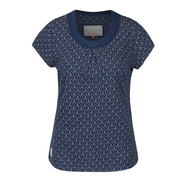 Tricou bleumarin&bej cu print ancore Brakeburn