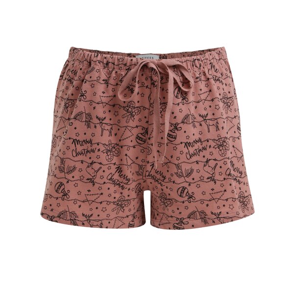 Pantaloni scurti roz de pijama cu print de Craciun - Pieces Cammi