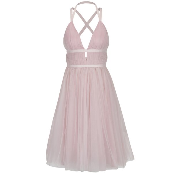 Rochie roz pal din tul cu decolteu adanc si spate decupat Chi Chi London Ivonette