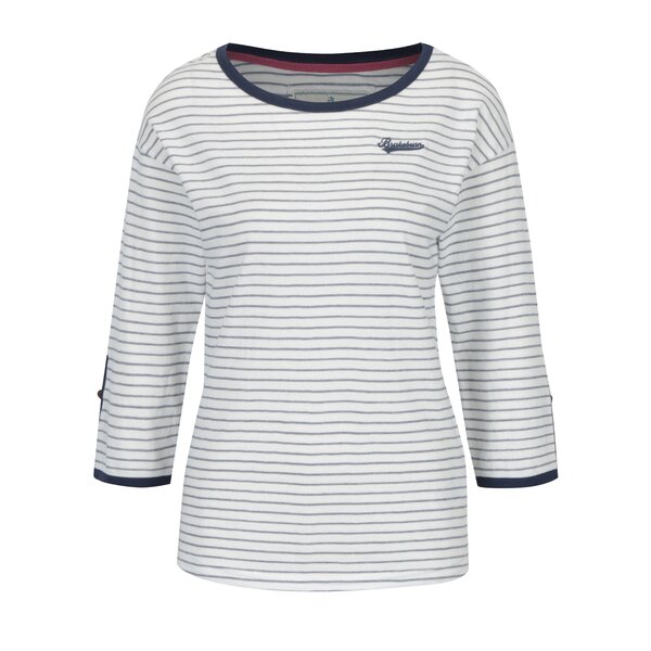 Tricou alb & bleumarin cu dungi si maneci 3/4 - Brakeburn