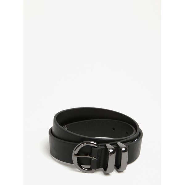 Curea neagra cu catarama gri inchis metalizat - Pieces Josefine