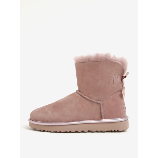 Cizme roz prafuit impermeabile din piele cu funde - UGG Mini Bailey Bow II