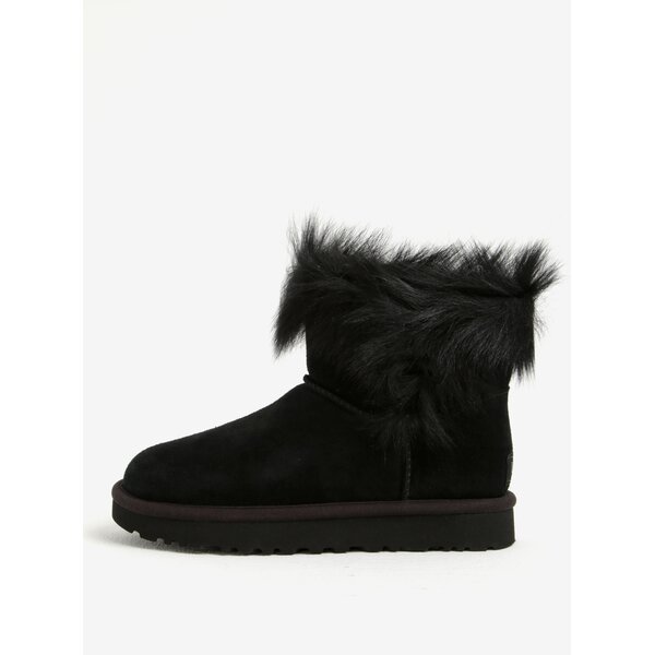 Cizme negre impermeabile din piele intoarsa, cu blana lunga UGG Classic Short II