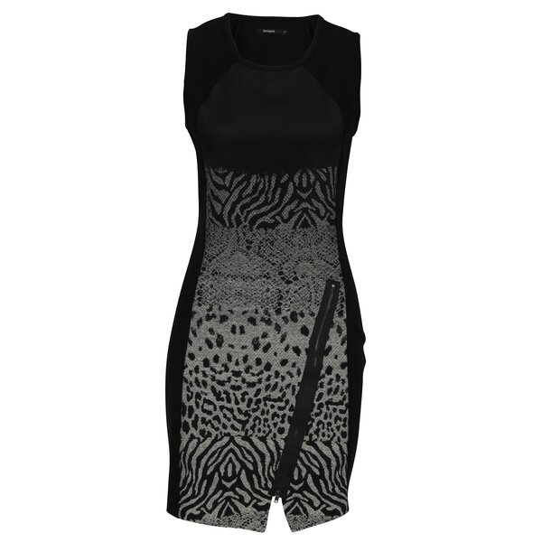 Rochie neagra cu animal print si fermoar Desigual Santorini