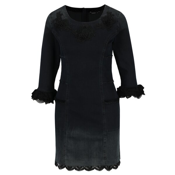 Rochie mini neagra din denim in degrade Desigual Agnes