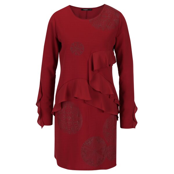 Rochie bordo cu volane asimetrice Desigual Flopo