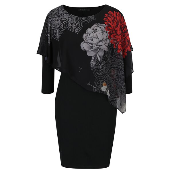 Rochie neagra cu esarfa aplicata asimetric Desigual Alexandre