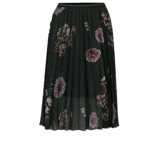 Fusta verde inchis plisata cu print floral Desigual Lisa