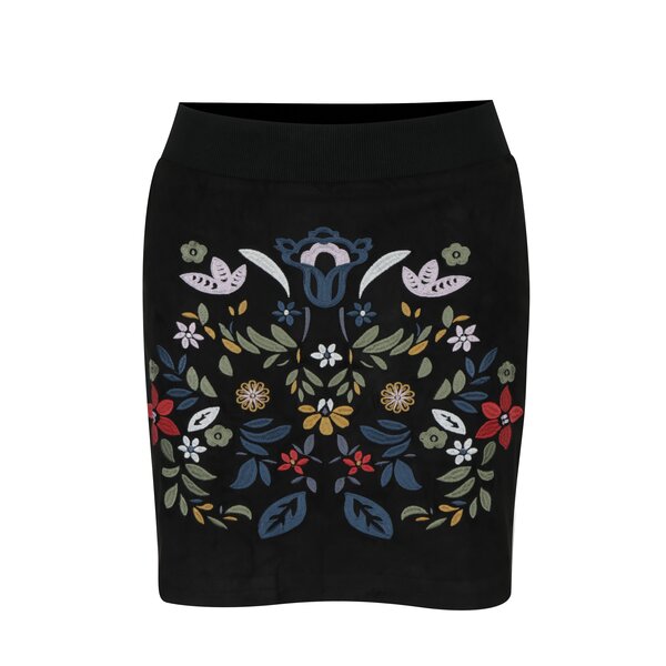 Fusta neagra mini cu broderie florala Desigual Ariadna
