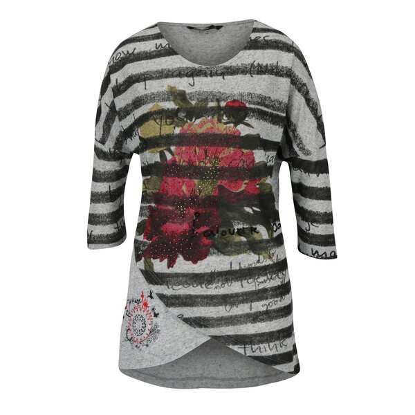Bluza gri cu dungi si print floral Desigual Magdalena