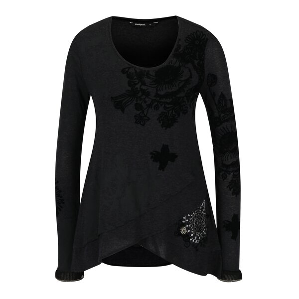 Bluza gri inchis cu print catifelat si model suprapus Desigual Edi