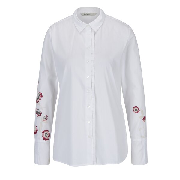 Camasa alba cu broderie florala Desigual Paris