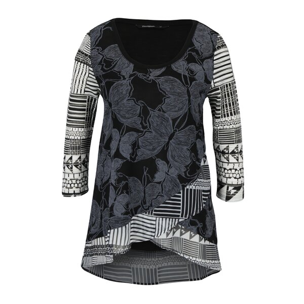 Bluza cu print alb negru si model suprapus Desigual Repeto