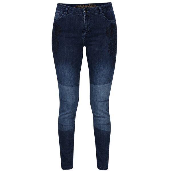 Blugi albastri cu negru cu aspect prespalat si broderie Desigual Blake
