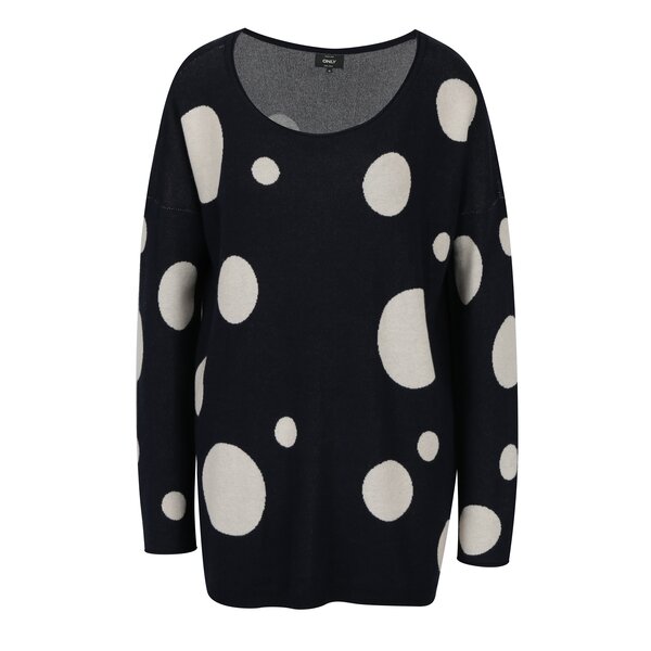 Pulover lung cu buline bleumarin & crem - ONLY Valentine