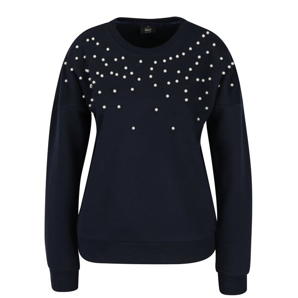 Bluza bleumarin cu umeri cazuti si perle aplicate - ONLY Damian