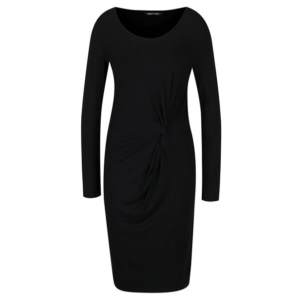 Rochie neagra cu maneci lungi si cusaturi frontale - ONLY Rina