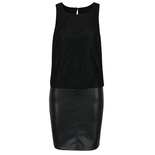 Rochie neagra cu top din dantela si fusta cu aspect de piele - ONLY Lea