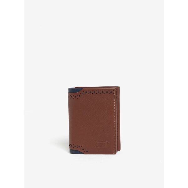 Portofel maro din piele cu detalii perforate pentru barbati - Dice Trifold