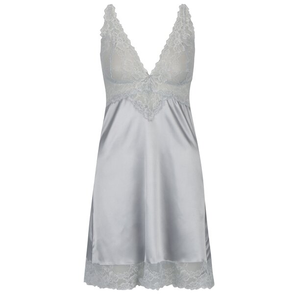 Camasa de noapte gri din satin si dantela Eden Lingerie