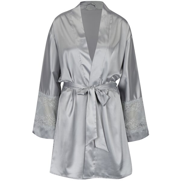 Halat gri din satin cu detalii dantelate Eden Lingerie