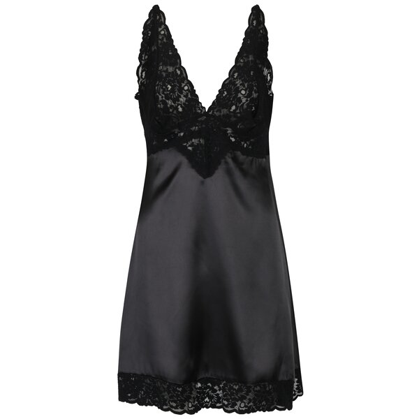 Camasa neagra de noapte din satin si dantela Eden Lingerie