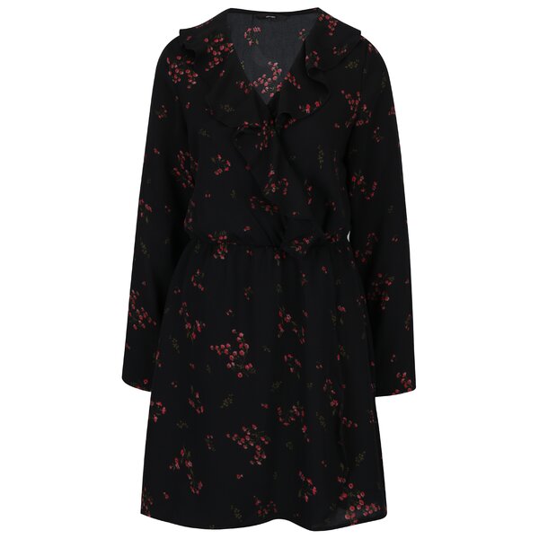 Rochie neagra cu print floral si volane VERO MODA Parisan
