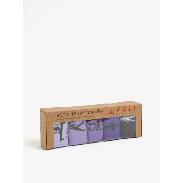 Set 5 perechi de sosete negru&mov cu print zilele saptamanii Something Special