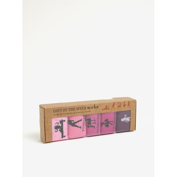 Set de 5 perechi de sosete roz&violet cu print zilele saptamanii Something Special