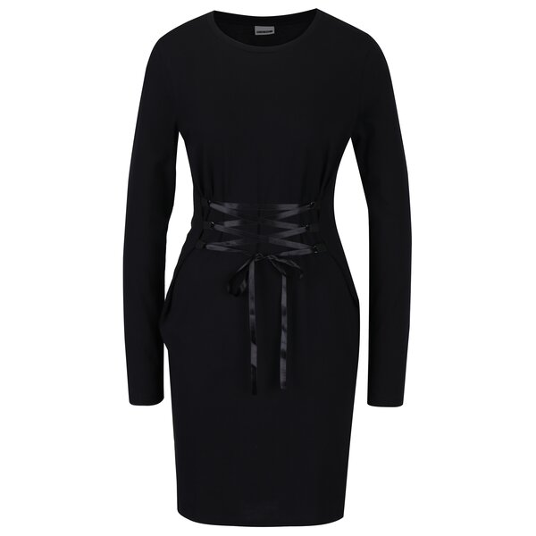 Rochie neagra cu maneci lungi si snur inserat Noisy May Philippa