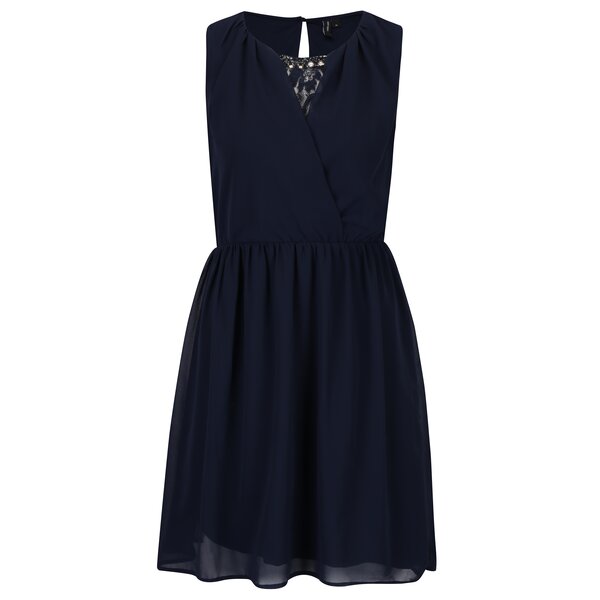 Rochie bleumarin din voal cu dantela la decolteu VERO MODA Irie