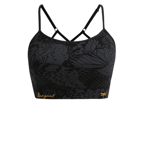 Bustiera sport negru cu gri si barete incurcisate la spate Desigual Sport
