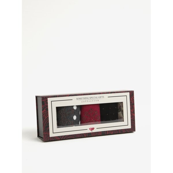 Set de 3 perechi de sosete negru, gri si bordo cu model Something Special