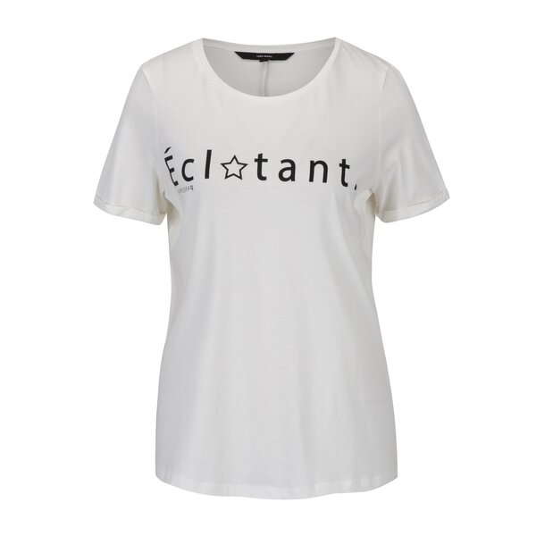 Tricou crem cu print text VERO MODA Chick