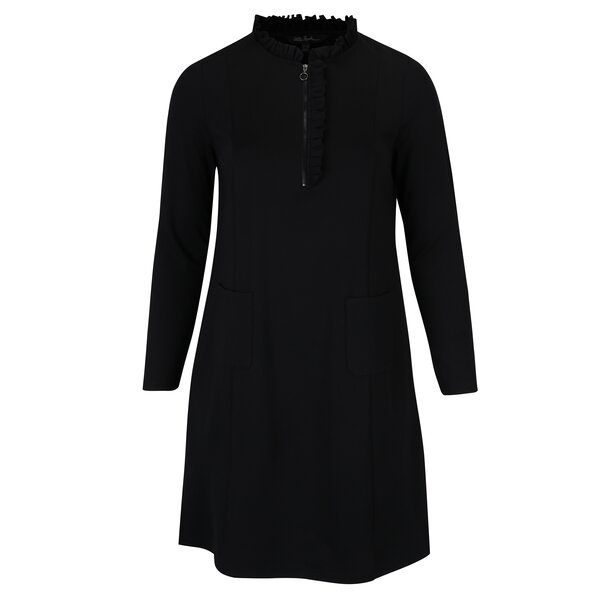 Rochie neagra cu volane pe guler Ulla Popken