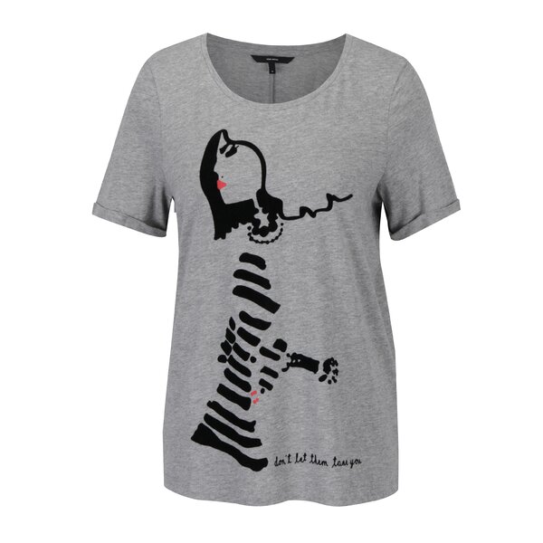 Tricou gri cu print fantezist catifelat VERO MODA Chick