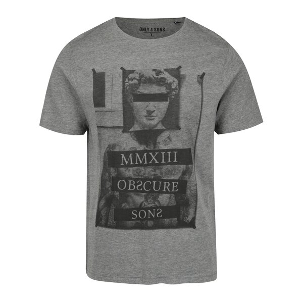 Tricou gri melanj cu print - ONLY & SONS Malone