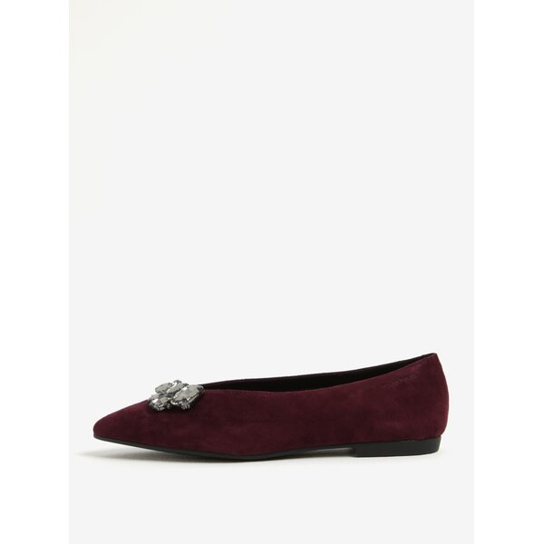 Balerini bordo din piele intoarsa cu varf ascutit si pietre decorative - Vagabond Katlin